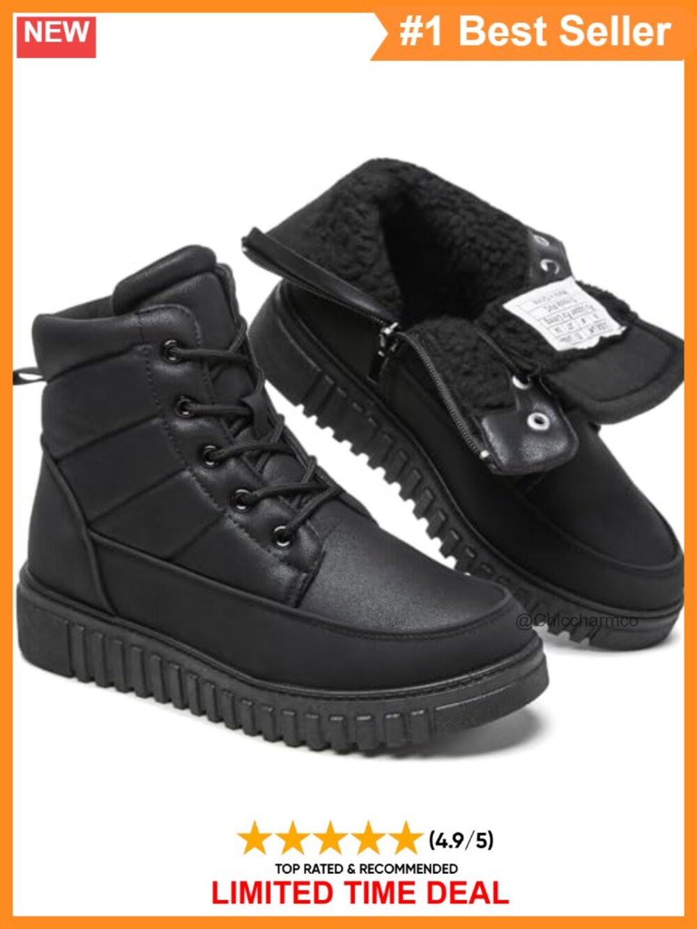 Faux Fur Lined Winter Combat Boots Water Resistant Ankle Booties